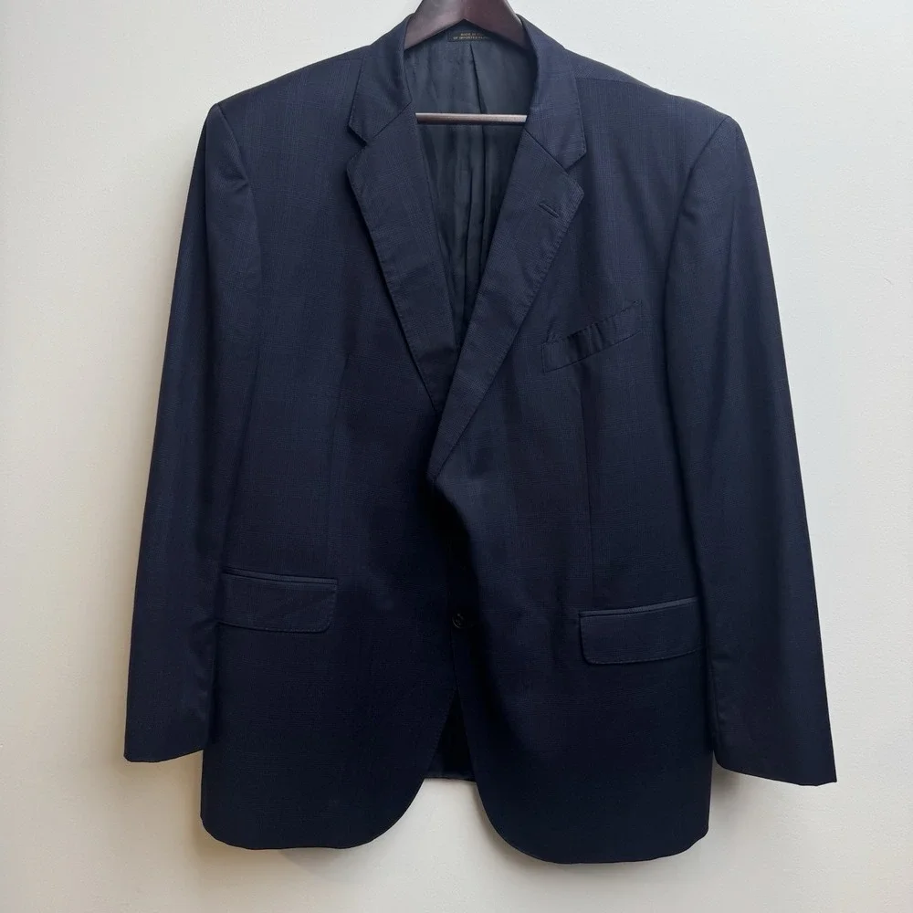 Jos. A. Bank Reserve Coat Men's 42R Navy Prince Of Wales Plaid Made In USA Blaze